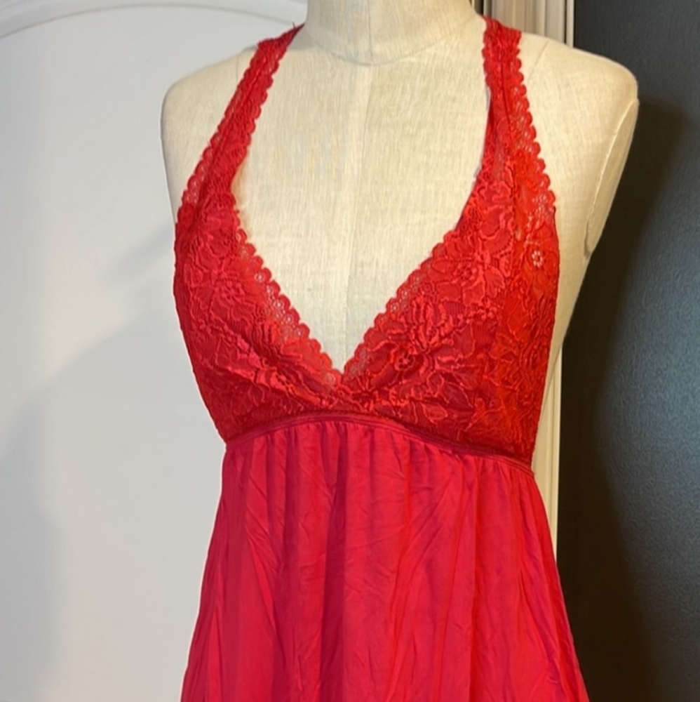 Y-Back Lace Nighty, Red, Sz M - Picture 3 of 8